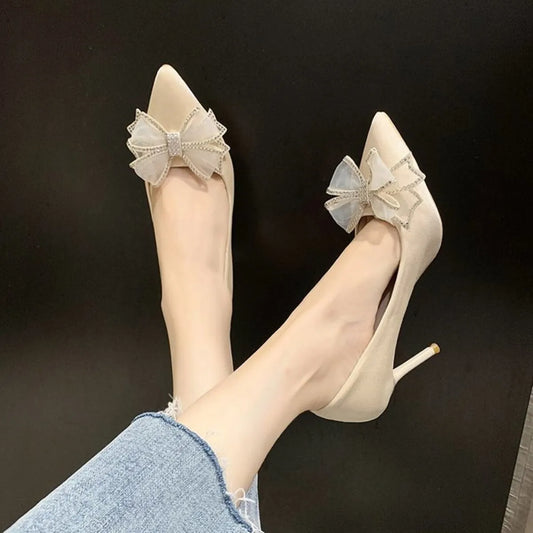 Bow Point Toe Stiletto Pumps - Tigbul's Variety Fashion Shop
