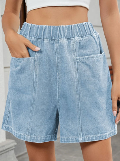 Elastic Waist Denim Shorts - Tigbul's Variety Fashion Shop
