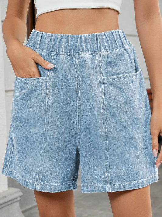 Elastic Waist Denim Shorts - Tigbul's Variety Fashion Shop