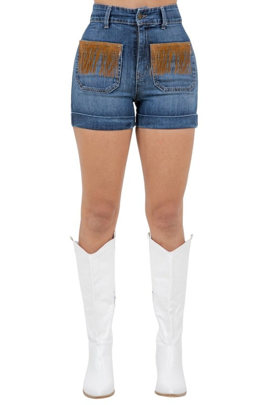 Willow Denim Fringe Short in Dark Wash - Tigbul's Variety Fashion Shop
