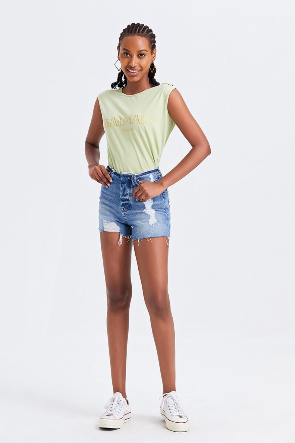 BAYEAS High Rise Bandless Denim Shorts - Tigbuls Variety Fashion