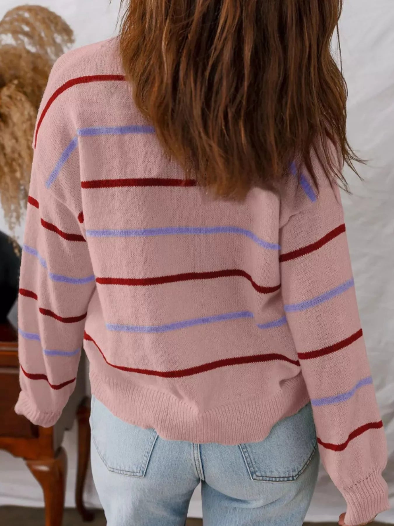 Striped Knit Round Neck Sweater - Tigbul's Variety Fashion Shop