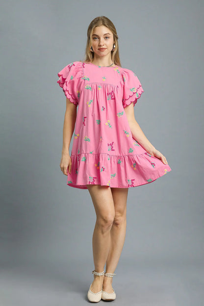 Umgee Floral Embroidered Short Sleeve Mini Dress - Tigbul's Variety Fashion Shop