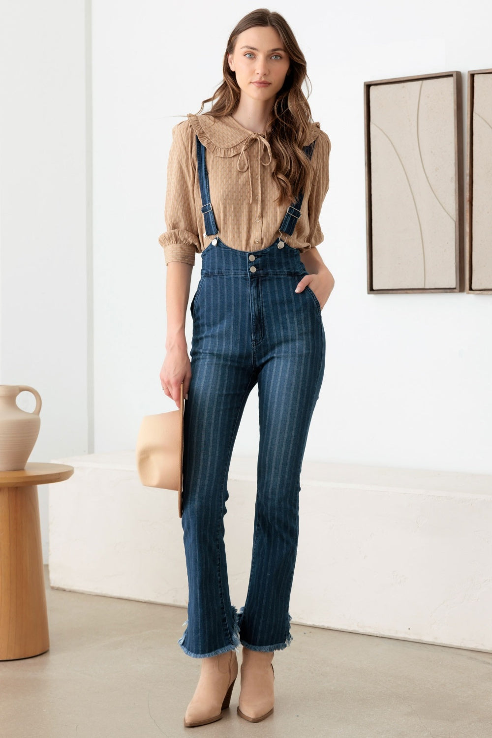 Litz La Striped Stretched Suspender Denim Overalls - Tigbul's Variety Fashion Shop