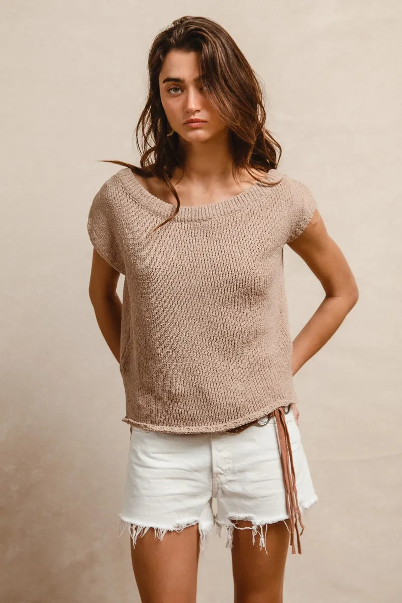 BiBi One Side Off Shoulder Knit Top - Tigbul's Variety Fashion Shop