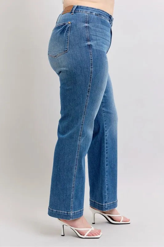 Judy Blue Full Size High Waist Contrast Thread Straight Plus Size - Tigbul's Variety Fashion Shop
