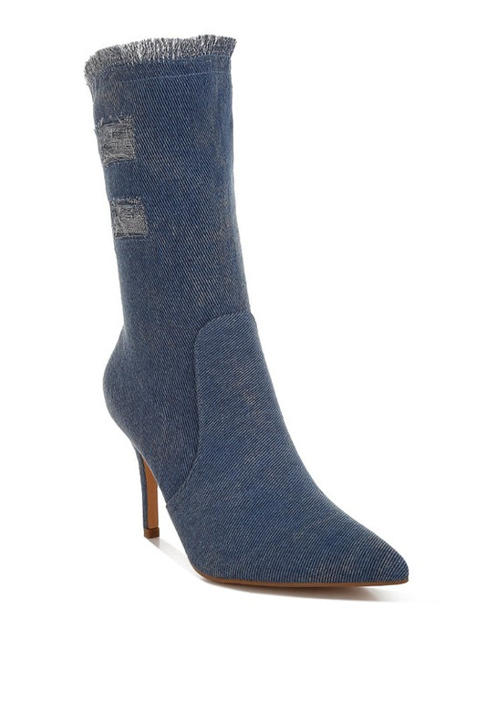 Himkok Distressed Denim Mid-Calf Boots - Tigbul's Variety Fashion Shop