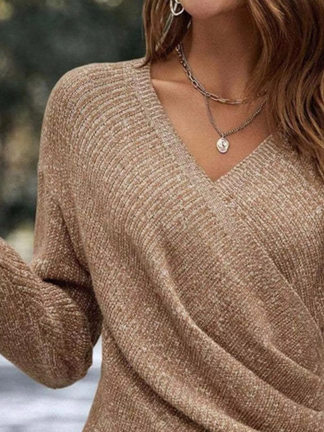 Surplice Long Sleeve Knit Top - Tigbul's Variety Fashion Shop