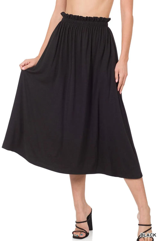 Black Paperbag Waist Midi Skirt With Pockets - Tigbul's Variety Fashion Shop