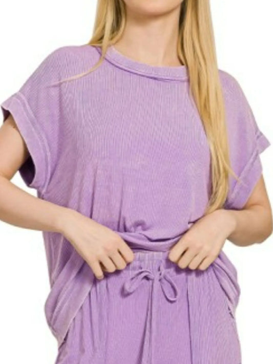 Zenana Ribbed Acid Wash Rayon Top & Pants Set - Tigbul's Variety Fashion Shop