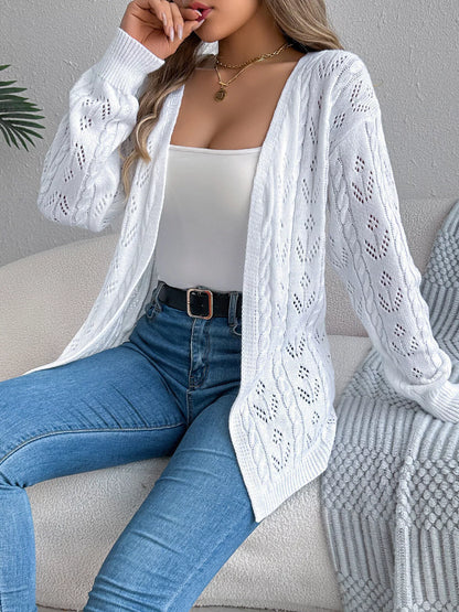 Openwork Open Front Long Sleeve Cardigan - Tigbul's Variety Fashion Shop