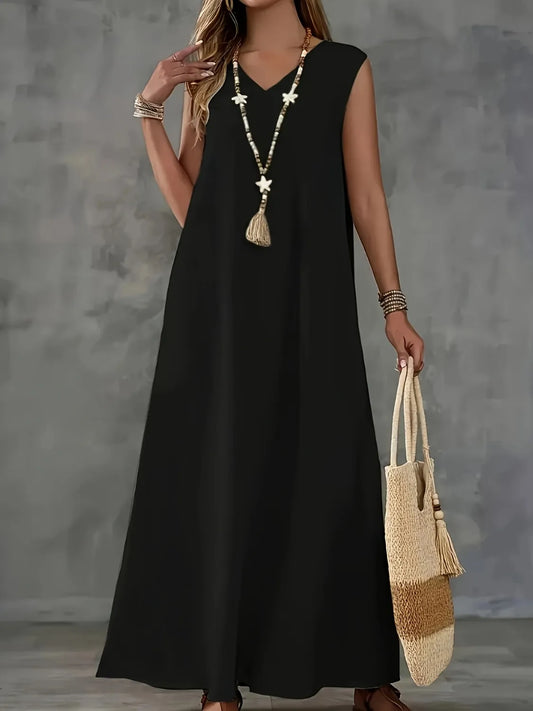 V-Neck Sleeveless Maxi Tank Dress - Tigbul's Variety Fashion Shop