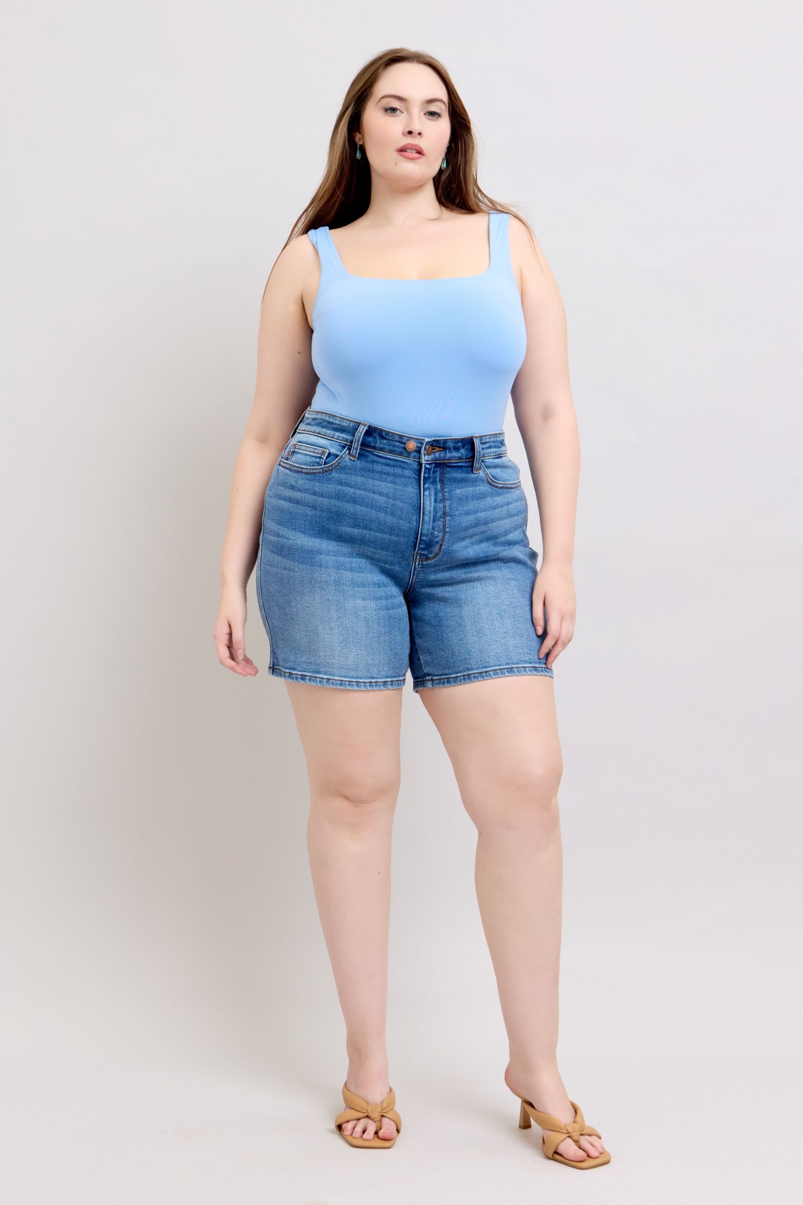 Judy Blue Full Size 2 Button Denim Shorts with Pockets Plus Size - Tigbul's Variety Fashion Shop