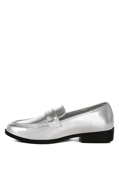 Rugle Metallic Faux Leather Flat Loafers - Tigbul's Variety Fashion Shop