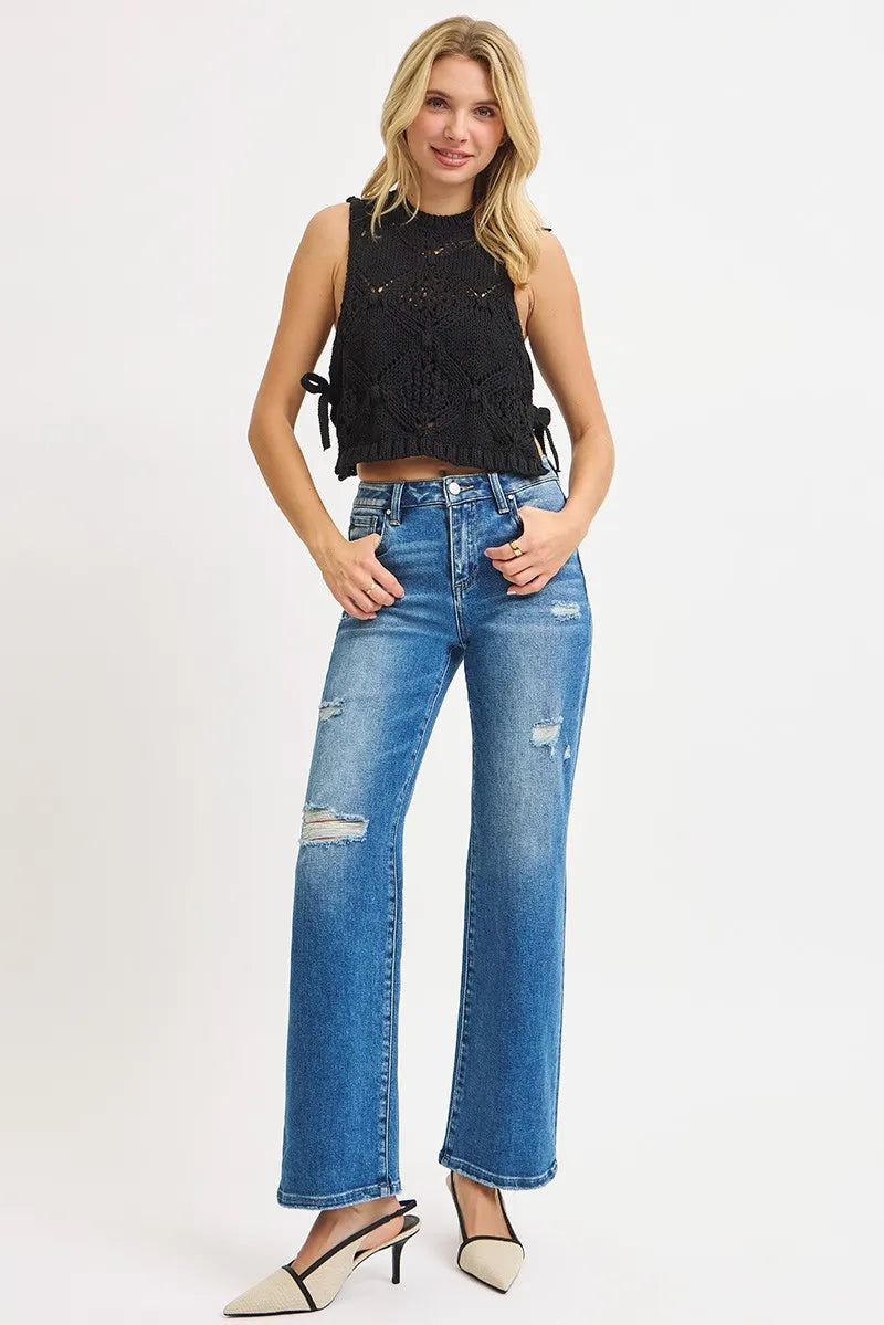 RISEN Full Size High Rise Ankle Straight Front Body Distressed Jeans Plus Size - Tigbul's Variety Fashion Shop