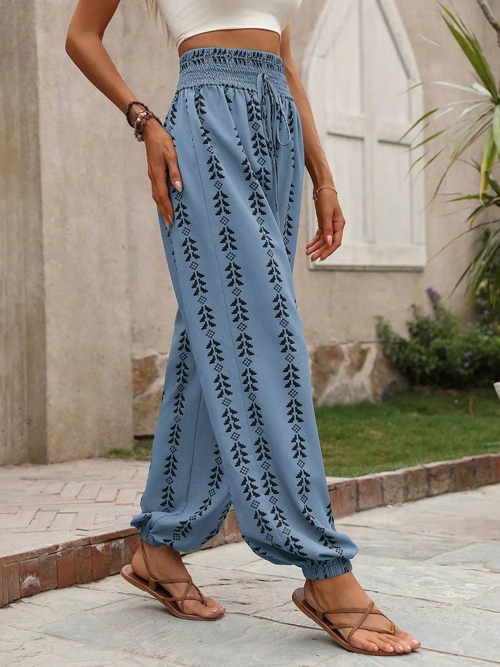 Tied Printed High Waist Pants - Tigbul's Variety Fashion Shop