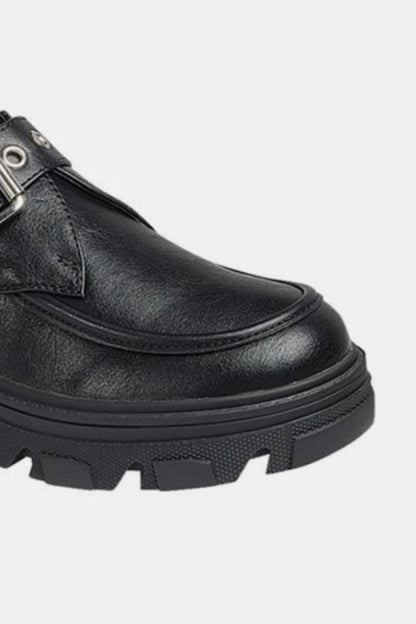 Black Buckled Platform Lug Sole Loafers - Tigbul's Variety Fashion Shop