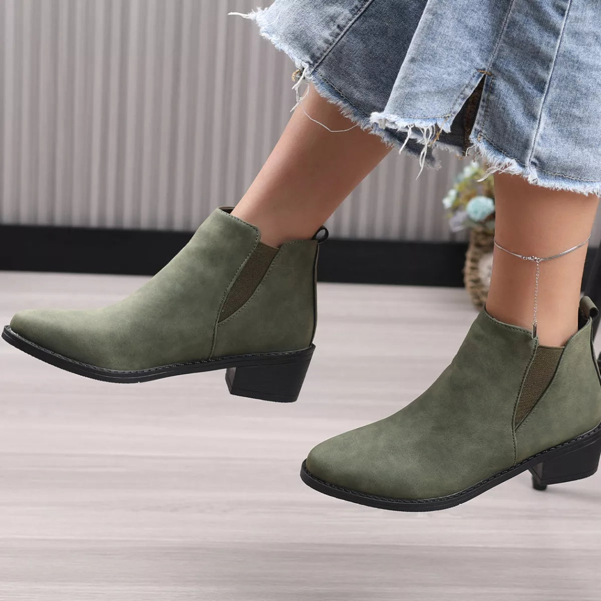 Point Toe Block Heels Ankle Boots - Tigbul's Variety Fashion Shop