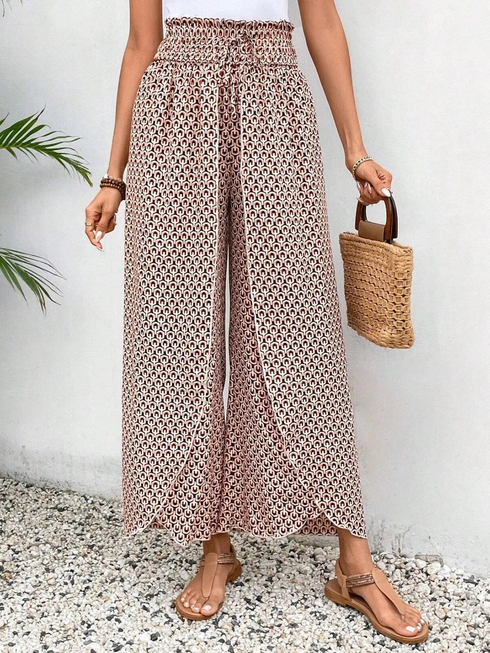 Tied Printed Wide Leg Pants - Tigbul's Variety Fashion Shop