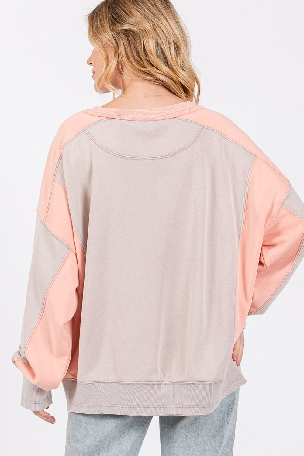 SAGE + FIG Color Block Round Neck Sweatshirt - Tigbul's Variety Fashion Shop