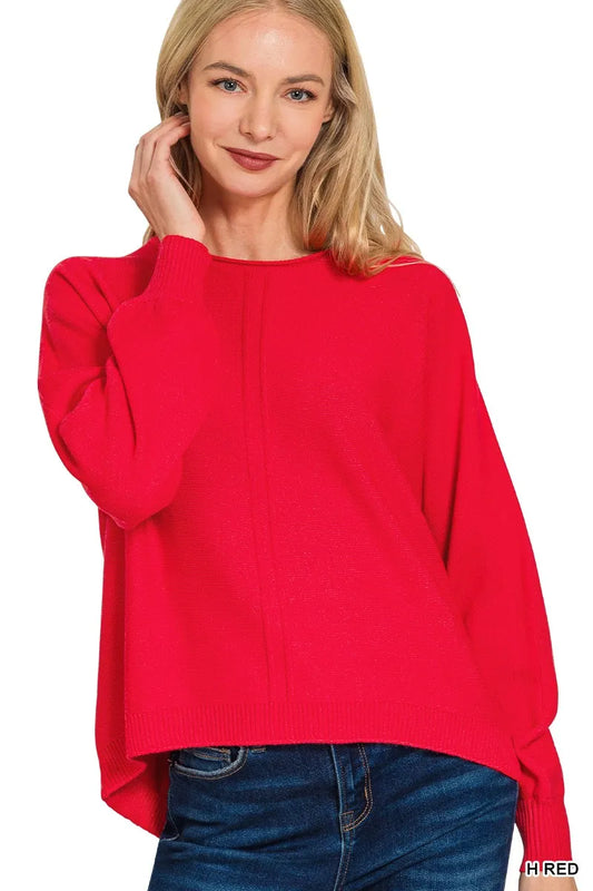 Zenana Viscose Front Seam Round-Neck Sweater - Tigbul's Variety Fashion Shop