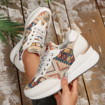 Geometric Lace Up Wedge Sneakers - Tigbul's Variety Fashion Shop