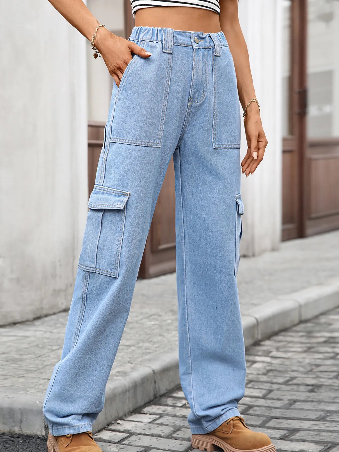 High-Waisted Cargo Jeans - Tigbul's Variety Fashion Shop
