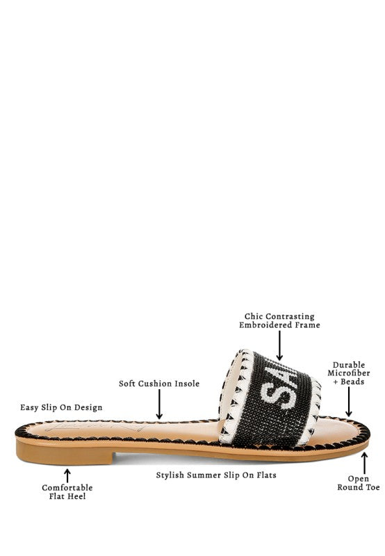 Luxe Getaway Beaded Saint Tropez Flat Slip Ons - Tigbul's Variety Fashion Shop