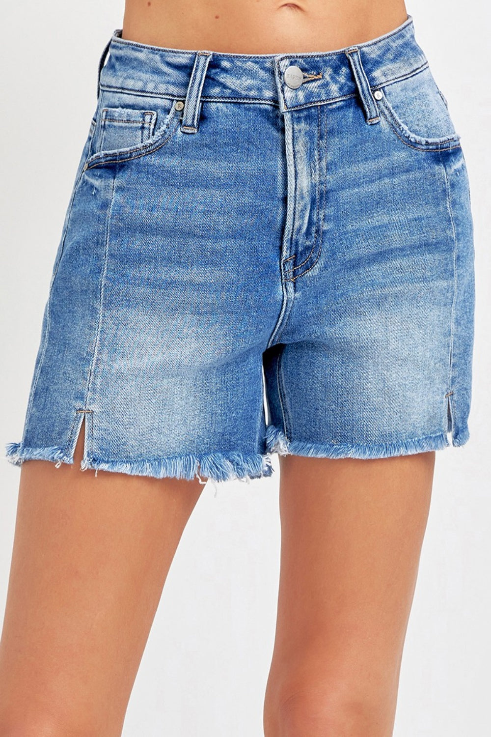 RISEN Front Slit Raw Hem Denim Shorts - Tigbul's Variety Fashion Shop