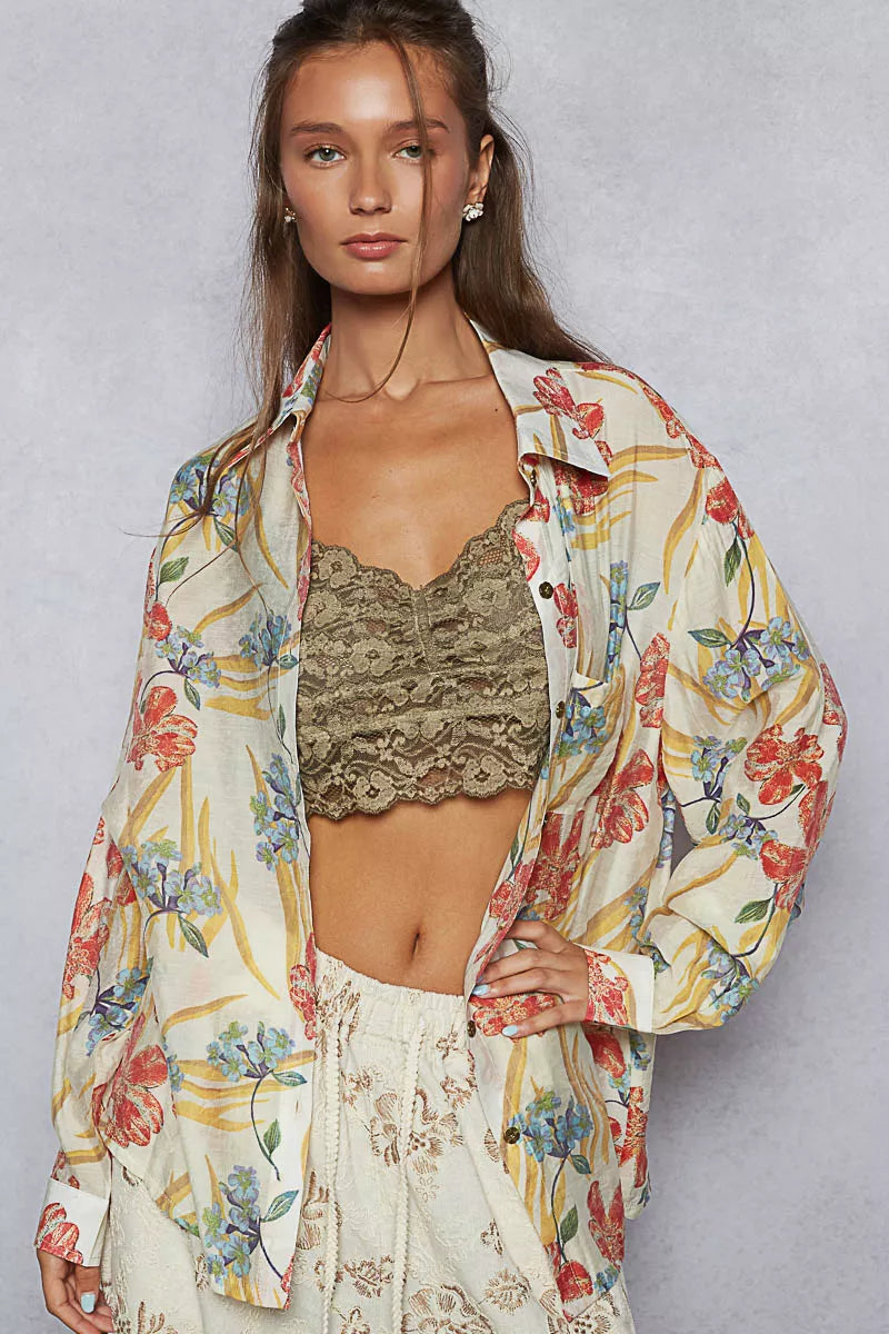 POL Floral Print Button Down Long Sleeve Shirt - Tigbul's Variety Fashion Shop
