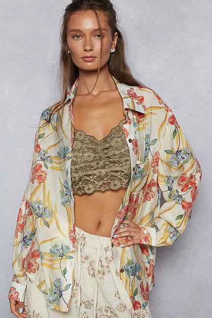POL Floral Print Button Down Long Sleeve Shirt - Tigbul's Variety Fashion Shop