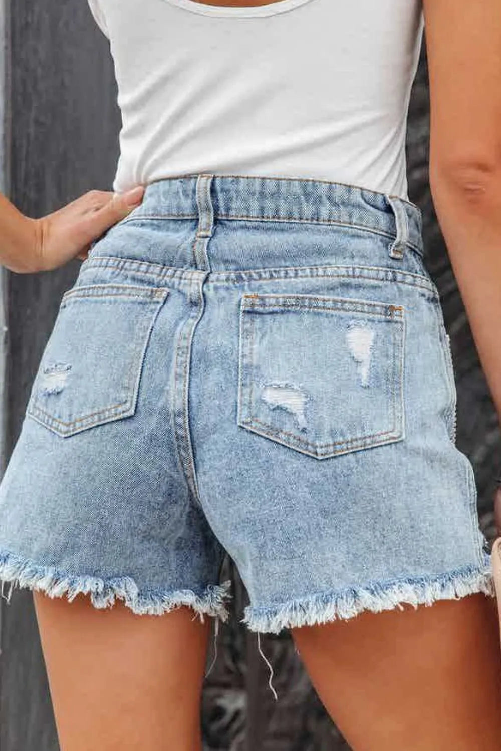 Rhinestone Fringe Distressed Denim Shorts - Tigbul's Variety Fashion Shop