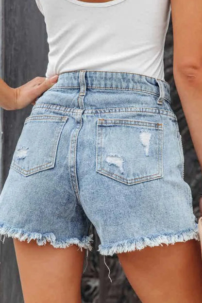 Rhinestone Fringe Distressed Denim Shorts - Tigbul's Variety Fashion Shop