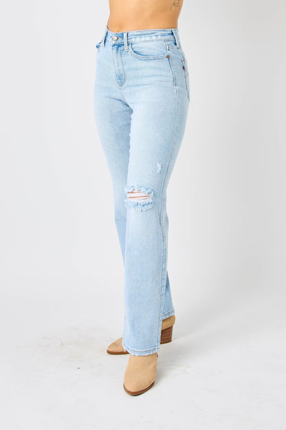 Judy Blue Full Size High Waist Distressed Straight Jeans - Tigbuls Variety Fashion