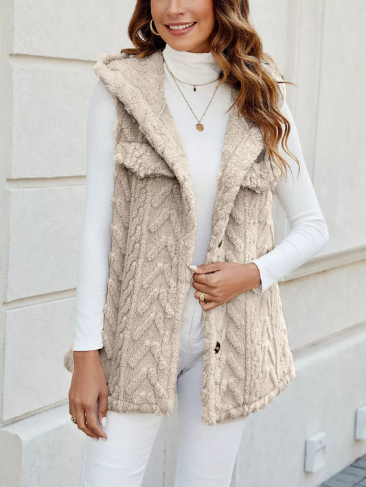 Button-Front Hooded Vest Coat - Tigbul's Variety Fashion Shop