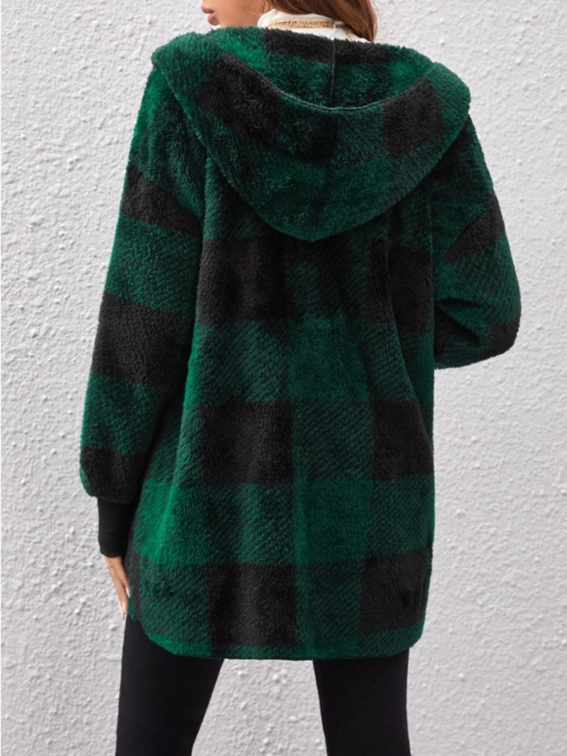 Plaid Long Sleeve Hooded Coat - Tigbul's Variety Fashion Shop