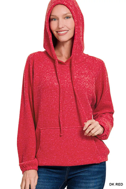 Zenana Brushed Hacci Melange Hooded Sweater - Tigbul's Variety Fashion Shop