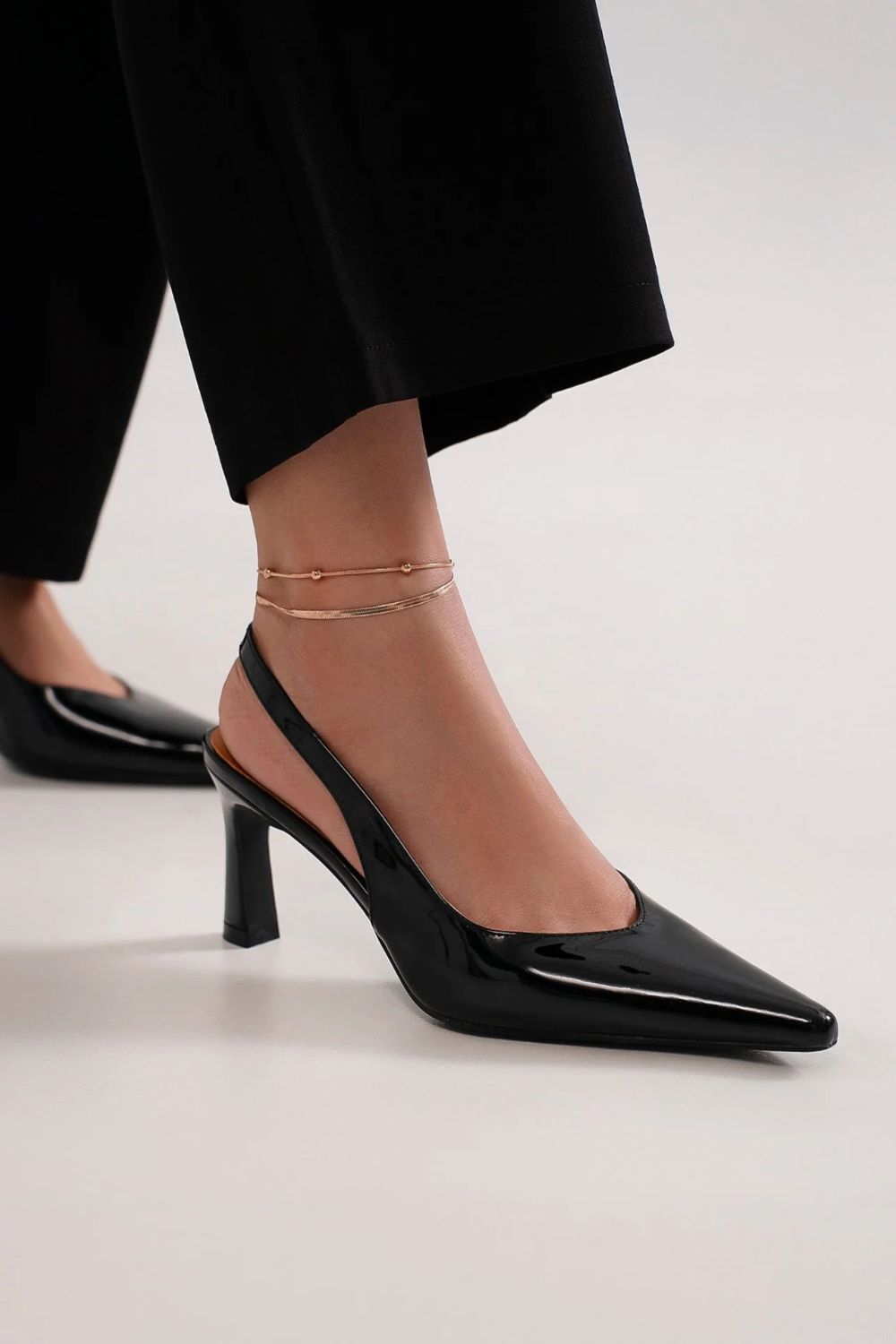 Black Faux Leather Point Toe Slingback Pumps - Tigbul's Variety Fashion Shop