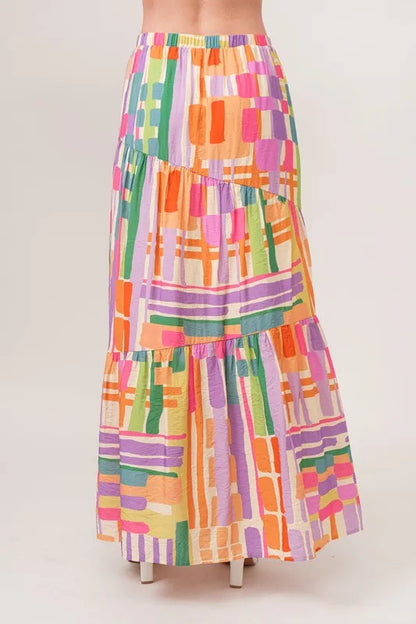 Asymmetric Geo Printed Tiered Maxi Skirt - Tigbul's Variety Fashion Shop