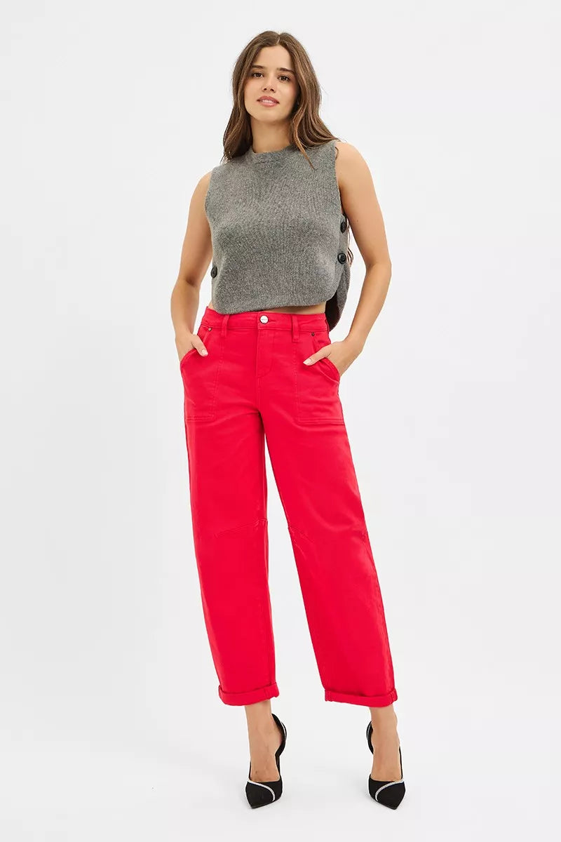 RISEN High Rise Ankle Cuffed Barrel Pants - Tigbul's Variety Fashion Shop