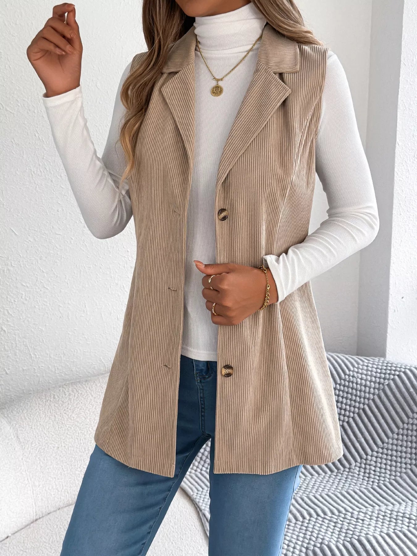 Button-Front Longline Vest Coat - Tigbul's Variety Fashion Shop