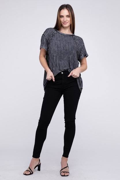 Ribbed Raglan Dolman Sleeve Boat-Neck Top - Tigbuls Variety Fashion