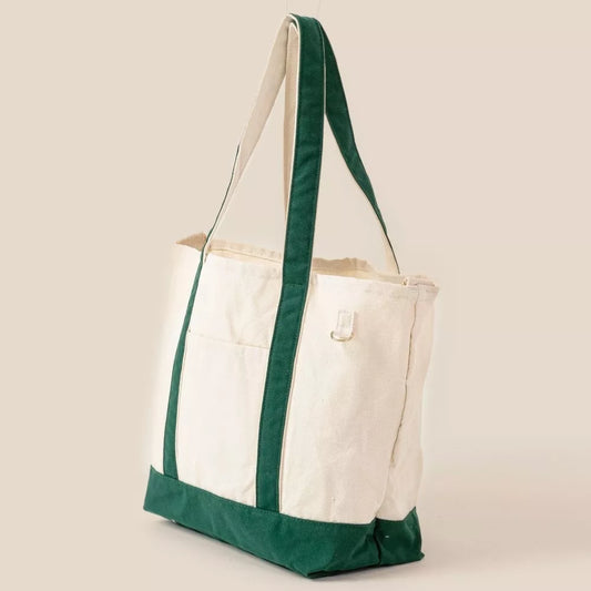 Fame Contrast Trim Tote Bag - Tigbul's Variety Fashion Shop