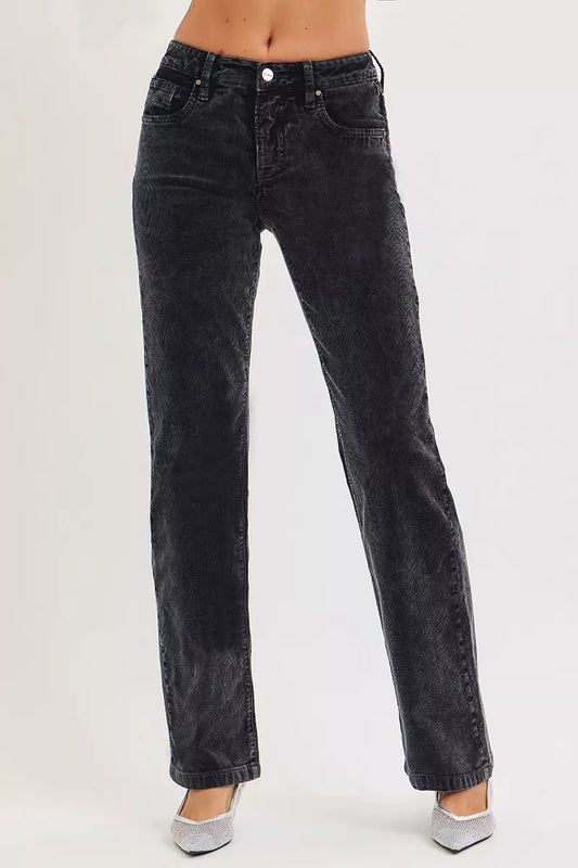 RISEN Tummy Control Mid Rise Straight Leg Corduroy Pants - Tigbul's Variety Fashion Shop