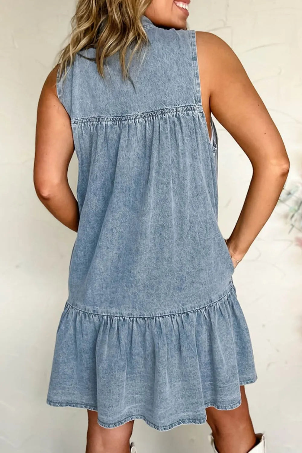 Tie Neck Sleeveless Denim Dress - Tigbul's Variety Fashion Shop