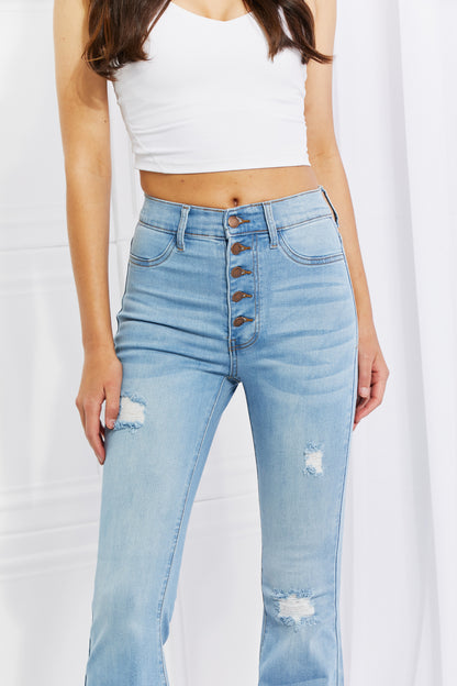 Vibrant MIU Full Size Jess Button Flare Blue Jeans | Tigbuls