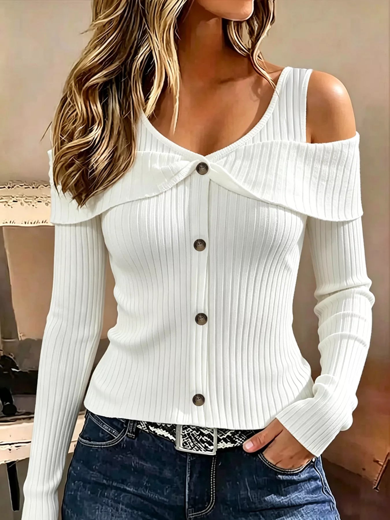 Cold Shoulder Ribbed Knit Top | Tigbuls Variety Fashion Shop   