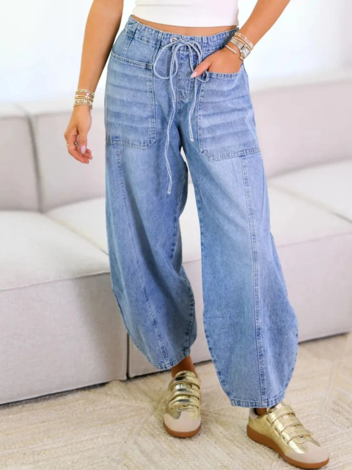Tied Wide Leg Jeans - Tigbul's Variety Fashion Shop