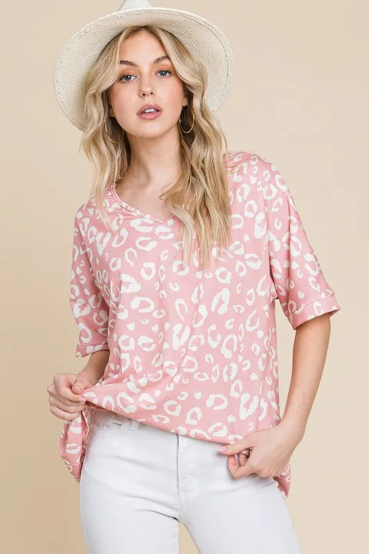 Loose Fit Animal Print Soft Knit Pink Top - Tigbul's Variety Fashion Shop