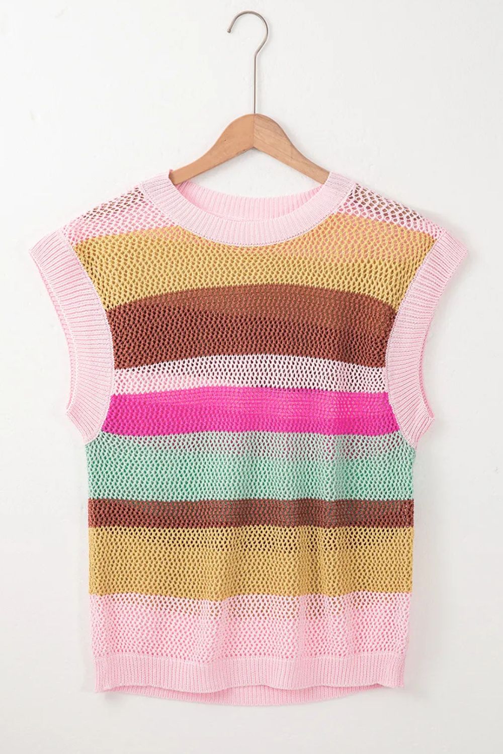 Color Block Round Neck Cap Sleeve Knit Top - Tigbul's Variety Fashion Shop